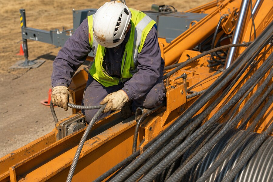 Wire rope reeving and adjustment